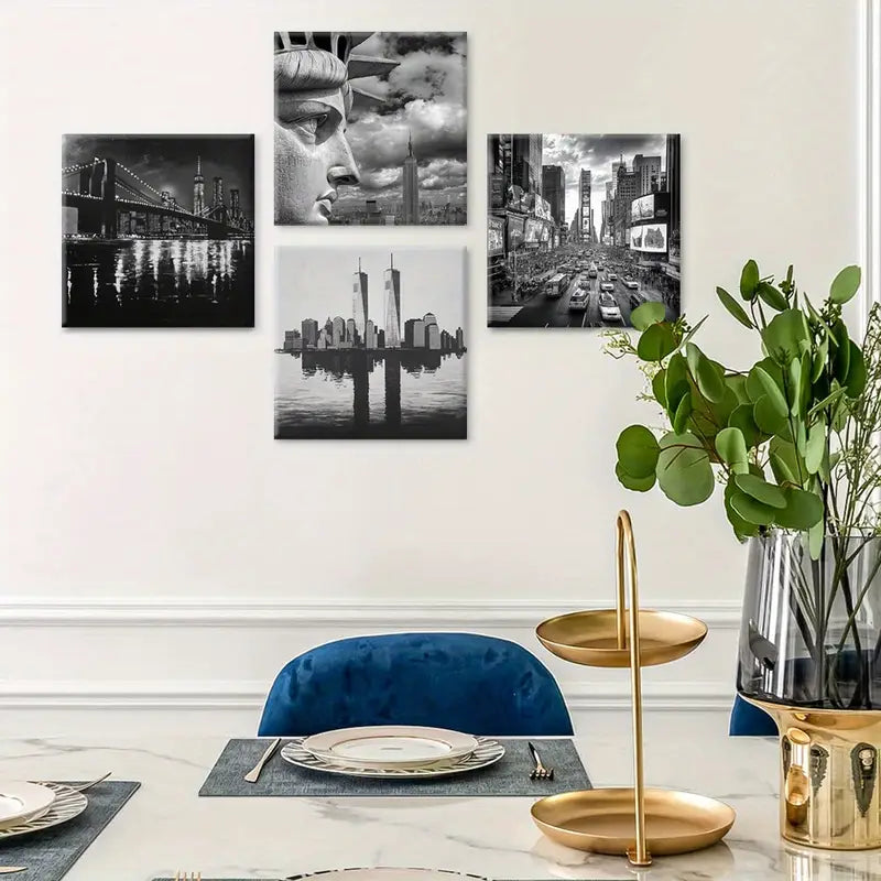 4pcs  Farmhouse Floral Landscape  Wall Art Canvas Framed