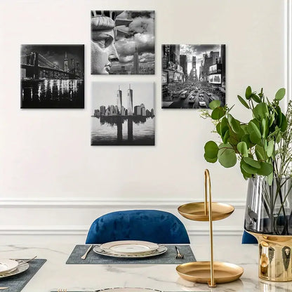 4pcs  Farmhouse Floral Landscape  Wall Art Canvas Framed