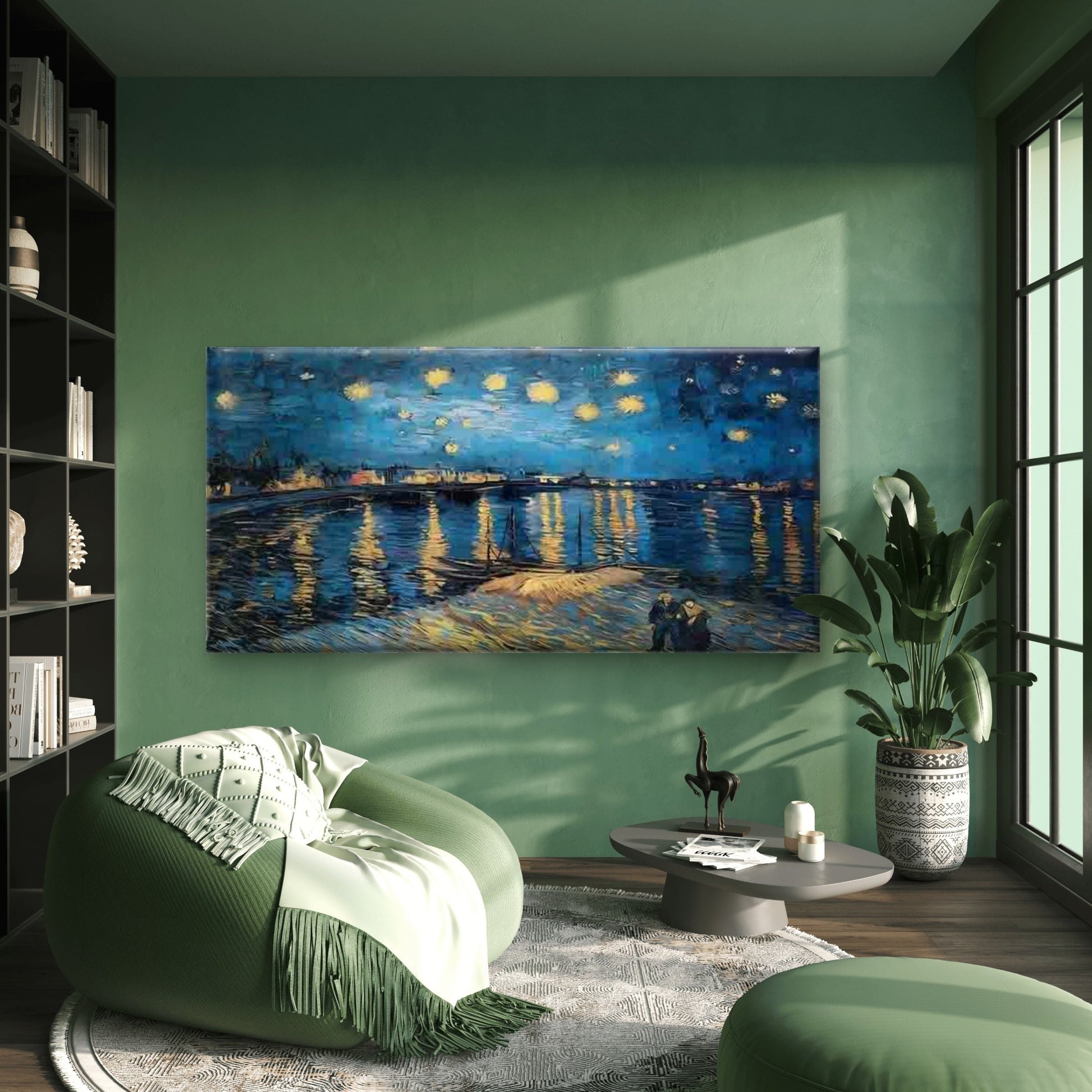 Starry Night Over The River Wall Art Canvas Office Home Room Framed 120x60cm - Bella Home Decor