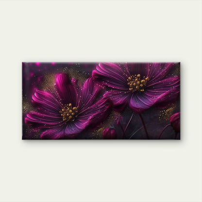 Purple & Golden Cosmos Flowers Wall Art Canvas Office Home Room Framed 120x60cm