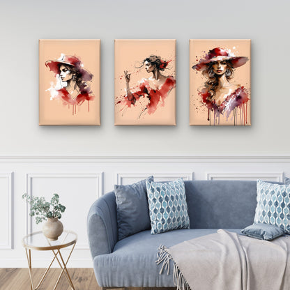 3pcs Red Dress Spanish Flamenco Woman Painting  Wall Art Set Canvas Framed 40x60cm - High Quality Print 100% Australian Made Wall Canvas Ready to Hang