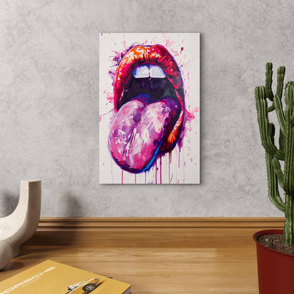 Pop Art Painting of Lips and a Tongue 60x90cm Metal Print Ready to Hang