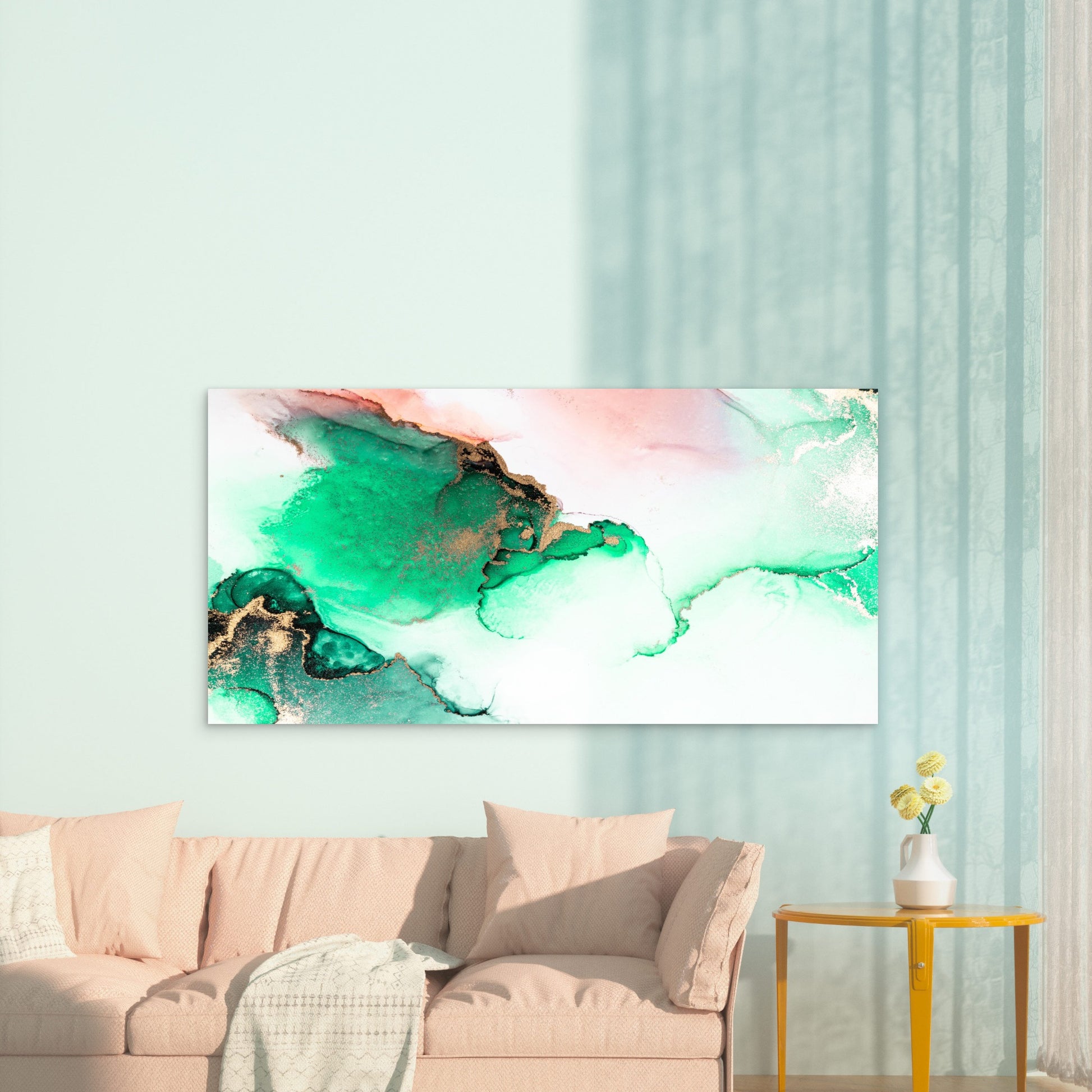 Jade Currents Golden Mist Wall Art Canvas Office Home Room Framed 120x60cm - Bella Home Decor