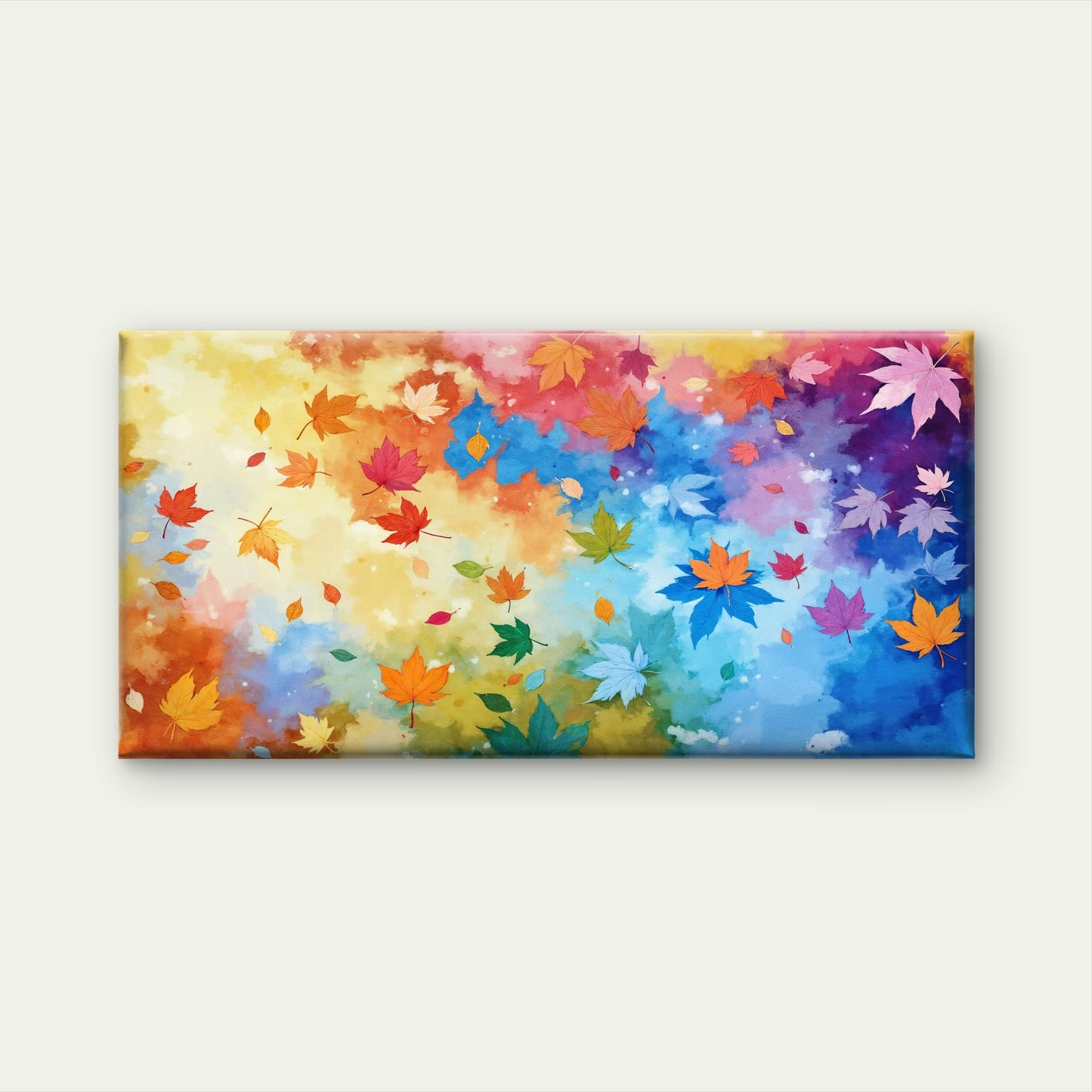 Rainbow Autumn Leaf Collage Wall Art Canvas Office Home Room Framed 120x60cm - Bella Home Decor