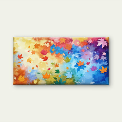Rainbow Autumn Leaf Collage Wall Art Canvas Office Home Room Framed 120x60cm - Bella Home Decor