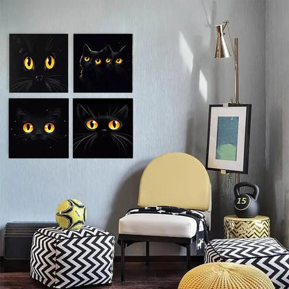 4pcs Black Cat Face for Living BD  Wall Art Canvas Framed