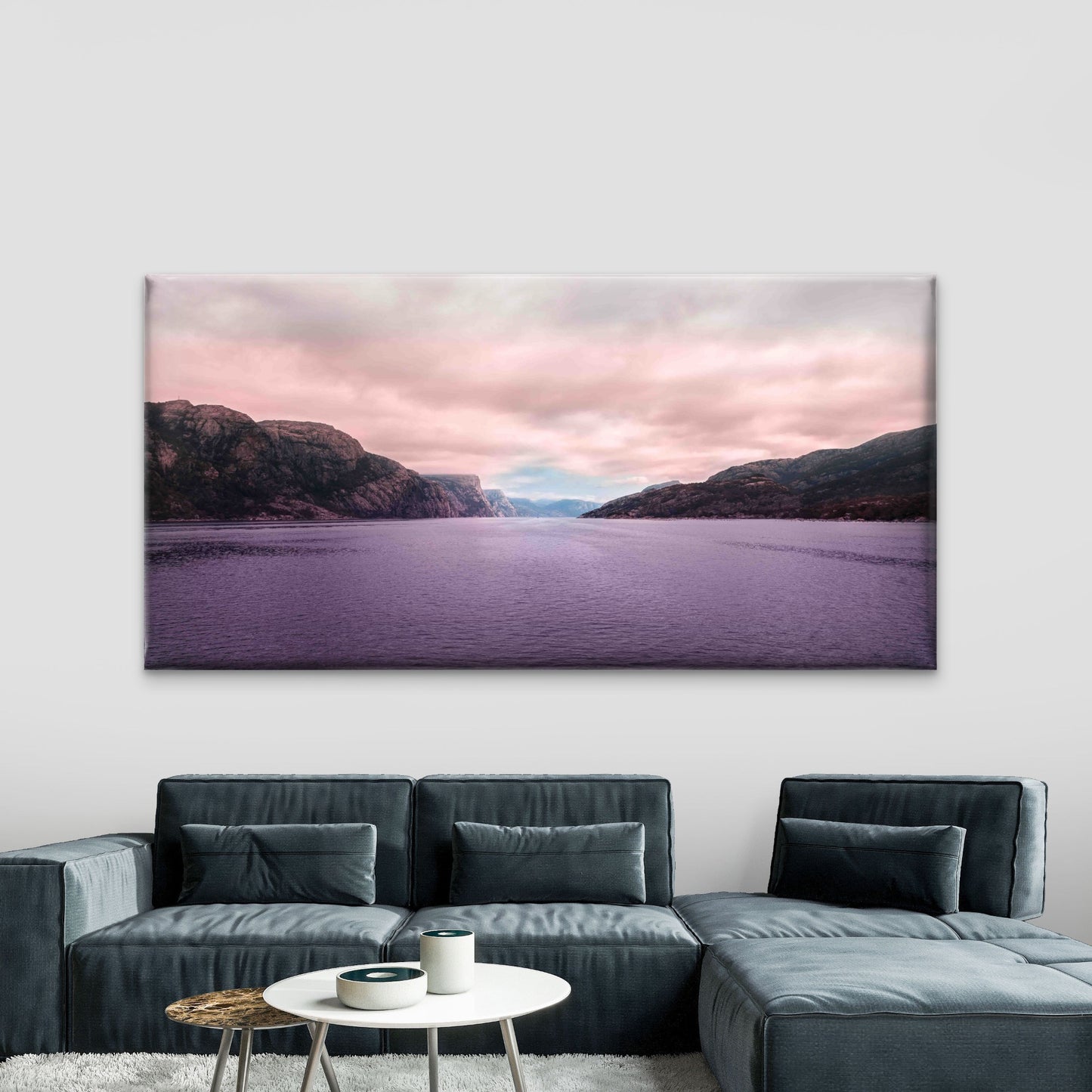 Sea Surrounded By High Rocks Wall Art Canvas Office Home Room Framed 120x60cm