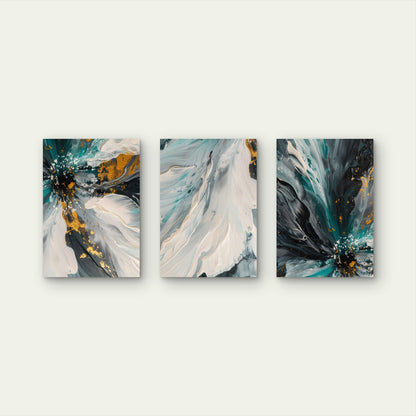3pcs Ocean Marble Abstract Geode Flower  Wall Art Set Canvas Framed 60x90cm - High Quality Print 100% Australian Made Wall Canvas Ready to Hang