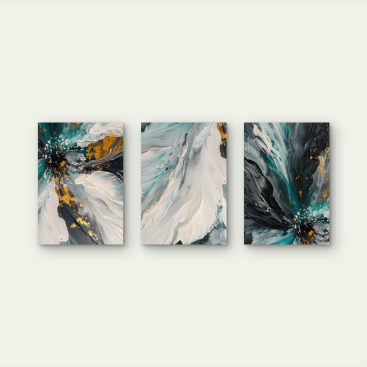 3pcs Ocean Marble Abstract Geode Flower Wall Art Set Canvas Framed 50x70cm - High Quality Print 100% Australian Made Wall Canvas Ready to Hang