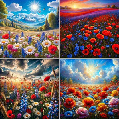 4pcsBeautiful Flower Fields Wall Art Canvas Framed