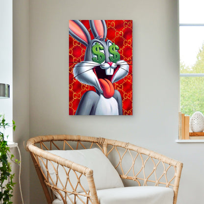 Cartoon Rabbit Dollar Sign Eyes 60x90cm Metal Print Ready to Hang