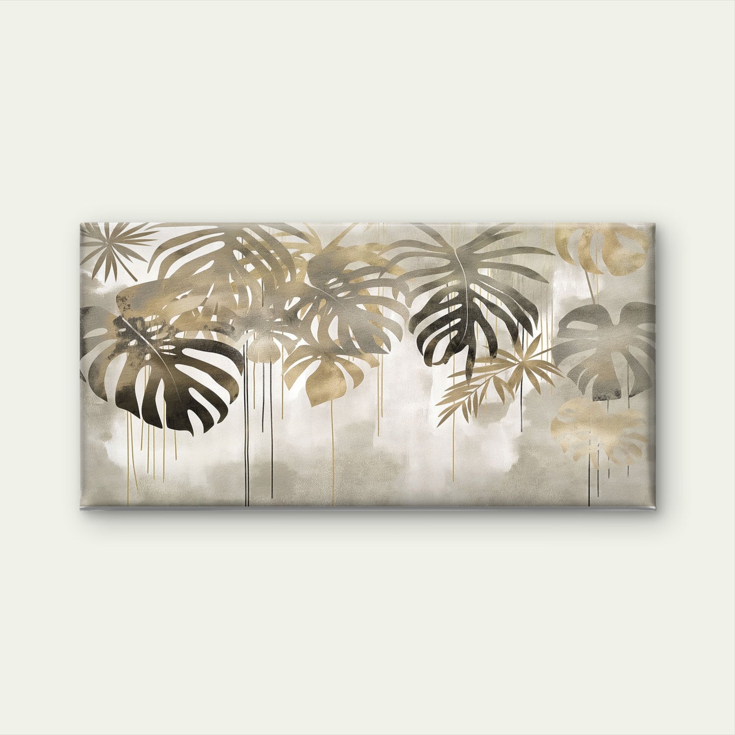 Abstract Beige Monstera Palm Leaf Wall Art Canvas Office Home Framed 120x60cm