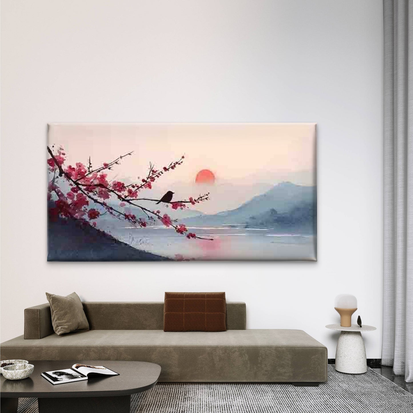 Japanese Abstract Cherry Blosso Wall Art Canvas Office Home Room Framed 120x60cm