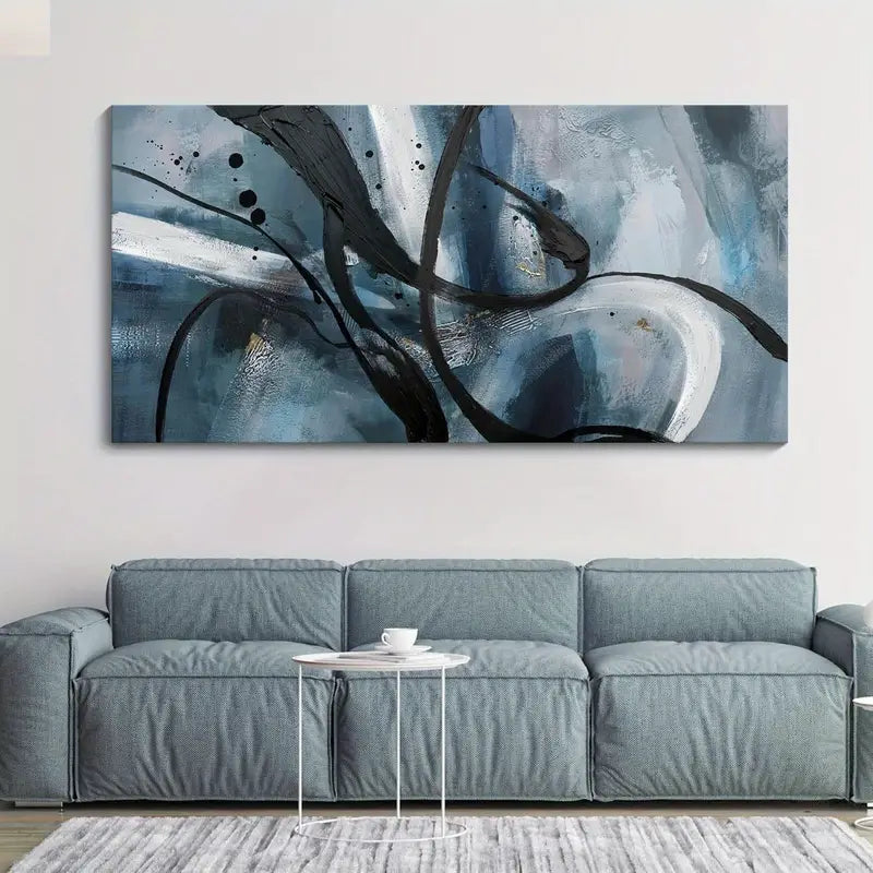 Black And White Graffiti Lines Wall Art canvas office home room framed 120x60cm - Bella Home Decor