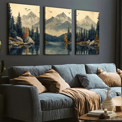 3pcs Modern Wind Natural Forest Mountain Scenery Nature Wall Art Set Canvas Unframed - High Quality Print 100% Australian Made Wall Canvas