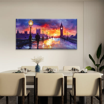Walking Alone In London Wall Art Canvas Office Home Room Framed 120x60cm - Bella Home Decor