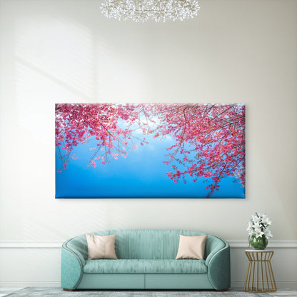 Pink Blossoms Blue Sky Wall Art Canvas Office Home Room Framed 120x60cm