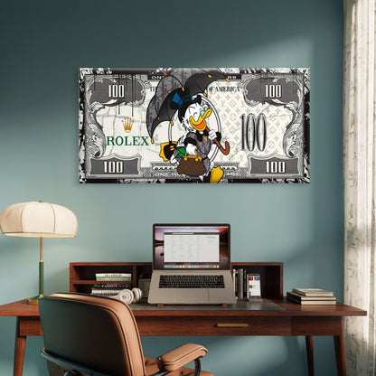 Rich Duck Dollar Bill Money Print Wall Art Canvas Office Home Framed 120x60cm - Bella Home Decor