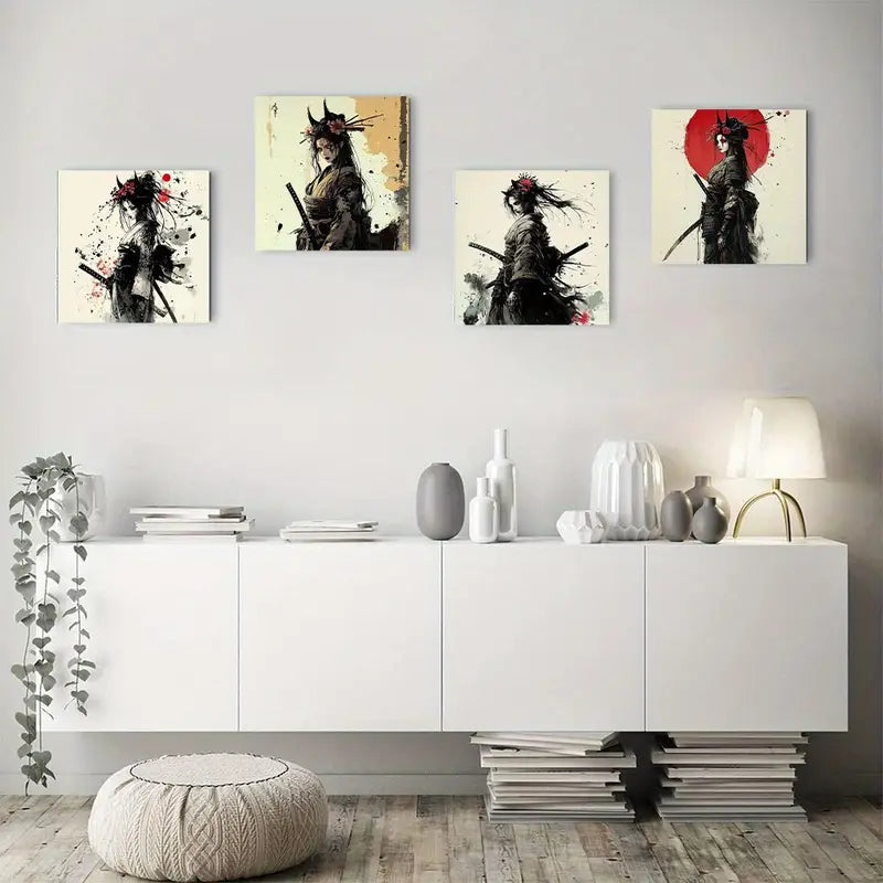 4pcs   Elegant Female Warrior with Sword  Wall Art Canvas Framed