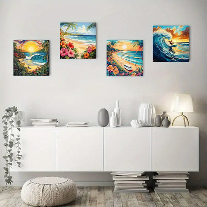 4pcs Surfing Beach Surfing Lifestyle Wall Art Canvas Framed