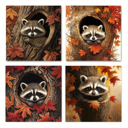 4pcs Raccoon Wall Art Prints  Wall Art Canvas Framed