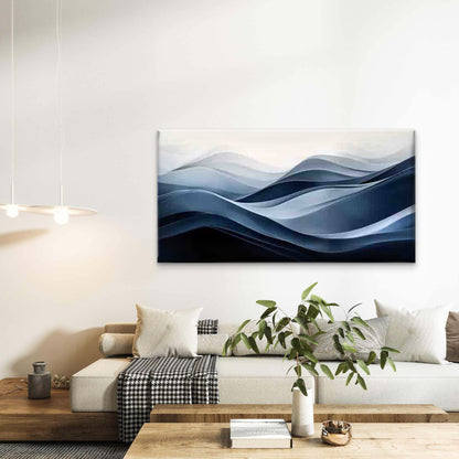 Abstract Wave Design in Blue Wall Art Canvas Office Home Room Framed 120x60cm - Bella Home Decor
