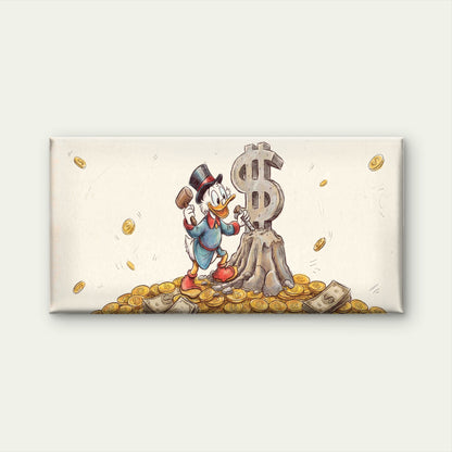 Golden Money Duck Sketch Wall Art Canvas Office Home Room Framed 120x60cm - Bella Home Decor
