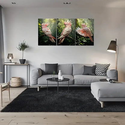 3pcs  Pink Parrot In Jungle Metal Print Ready to Hang Art - Bella Home Decor