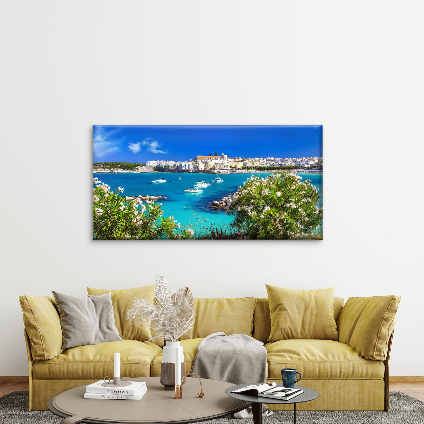 Otranto Town In Puglia Wall Art Canvas Office Home Room Framed 120x60cm - Bella Home Decor