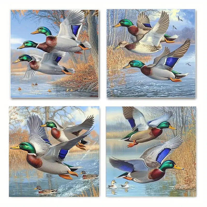 4pcsDuckCouple Farm Wildlife Animal Wall Art Canvas Framed