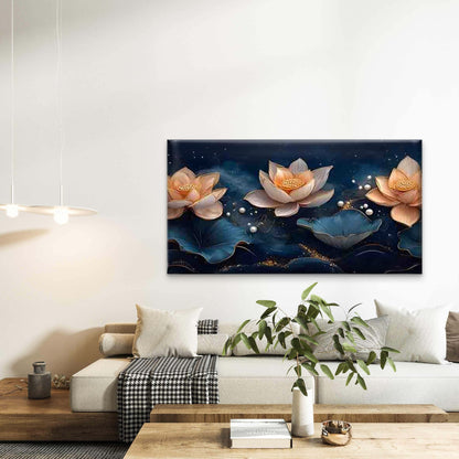 Golden Lotus with Blue Leaves Wall Art Canvas Office Home Room Framed 120x60cm
