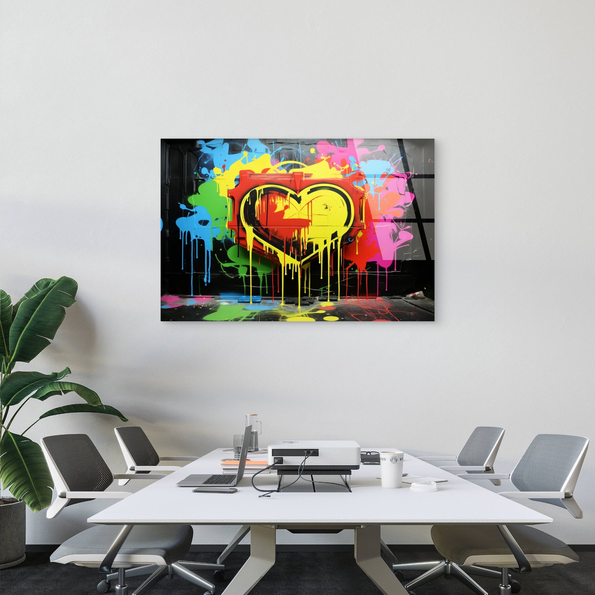 Vibrant Neon Spray Paint Drip Heart Acrylic Glass Printing Wall Art Australian Made Quality