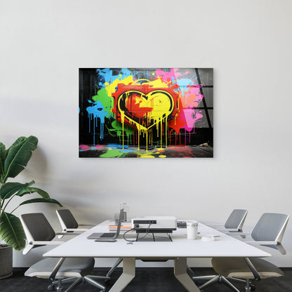 Vibrant Neon Spray Paint Drip Heart Acrylic Glass Printing Wall Art Australian Made Quality