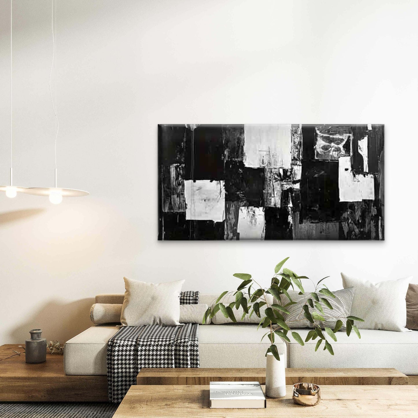 Abstract Black And White Wall Art Canvas Office Home Room Framed 120x60cm - Bella Home Decor