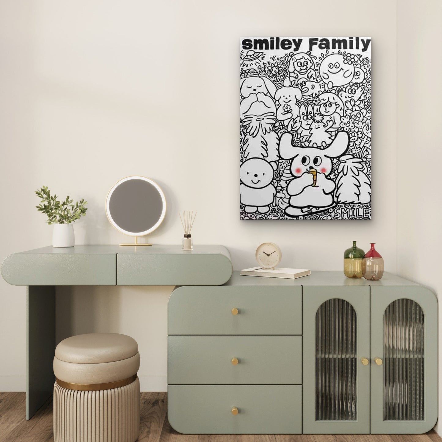 Joyful Family Cartoon Characters 60x90cm Metal Print Ready to Hang - Bella Home Decor