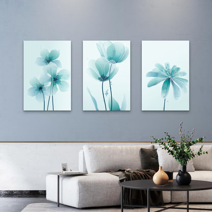 3pcs Teal Watercolor Floral Flower Art   Wall Art Set Canvas Framed 40x60cm - High Quality Print 100% Australian Made Wall Canvas Ready to Hang