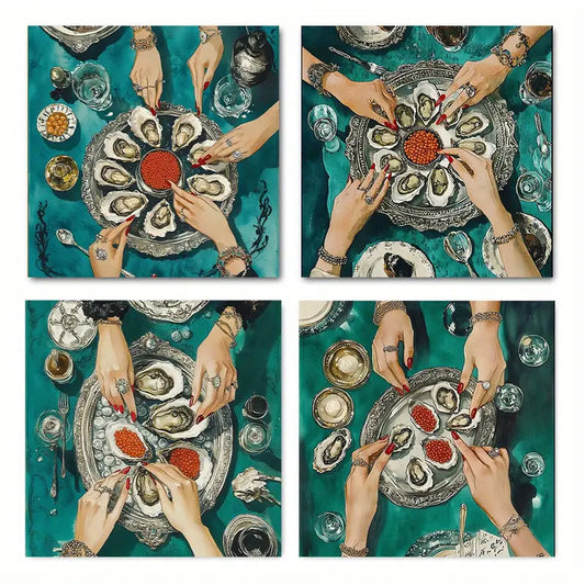 4pcs Caviar Eat Rare Seafood Dinner For The Rich Wall Art Canvas Framed