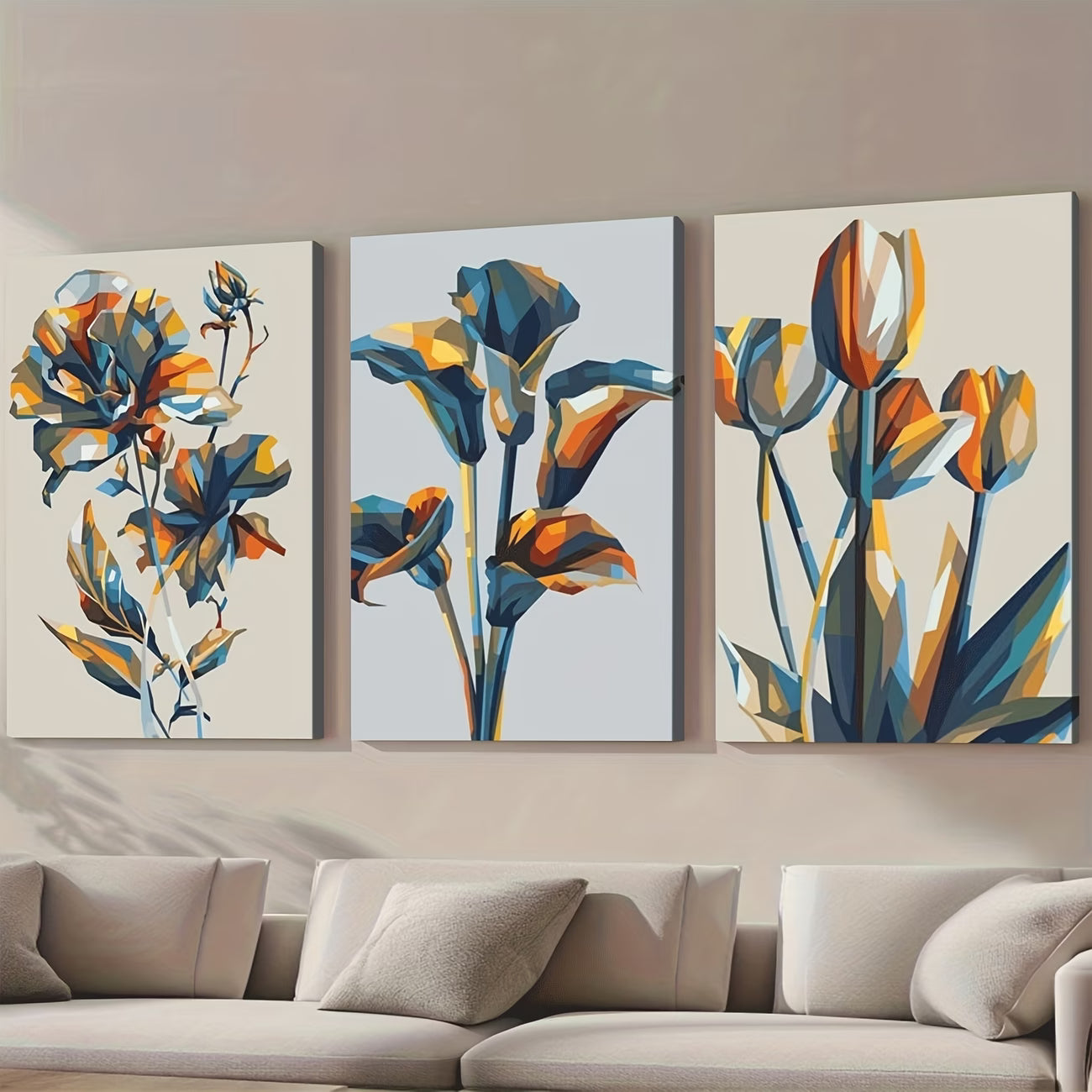 3pcs  Colorful Abstract Geometric Floral Artwork Wall Art Set Canvas Framed 40x60cm - High Quality Print 100% Australian Made Wall Canvas Ready to Hang - Bella Home Decor