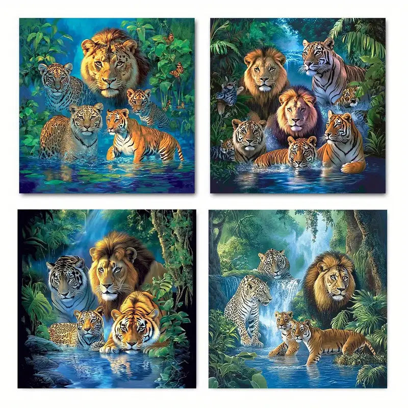 4pcs Lion Tiger And Leopard Patterns  LT Wall Art Canvas Framed
