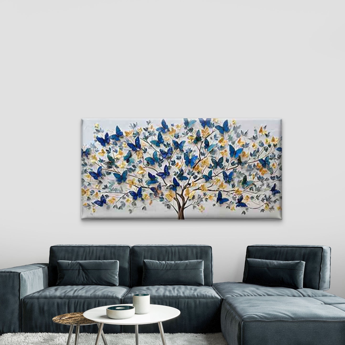 Blue & Golden Tree Wall Art Canvas Office Home Room Framed 120x60cm - Bella Home Decor
