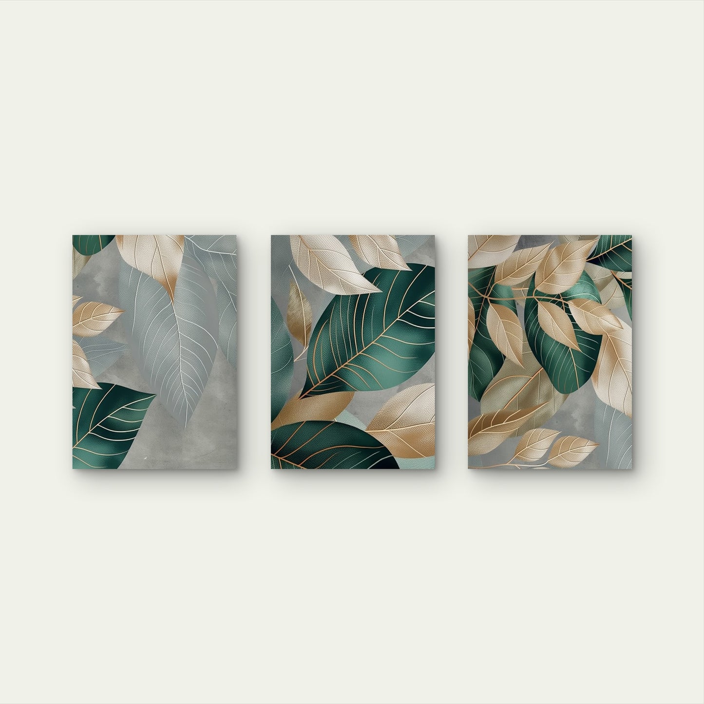 3pcs Abstract Emerald Green and Gold Leaves  Wall Art Set Canvas Framed 50x70cm - High Quality Print 100% Australian Made Wall Canvas Ready to Hang