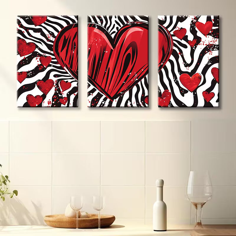3pcs Red and Black Love Heart Design Wall Art Set Canvas Framed 40x60cm - High Quality Print 100% Australian Made Wall Canvas Ready to Hang