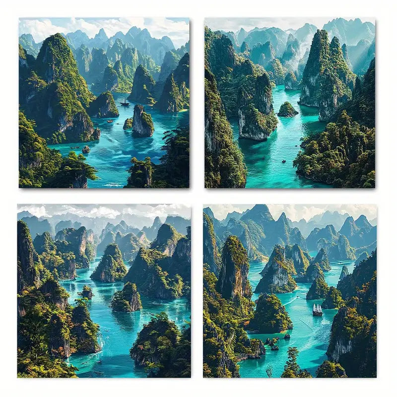 4pcs  Mountain oasis picture  RY  Wall Art Canvas Framed