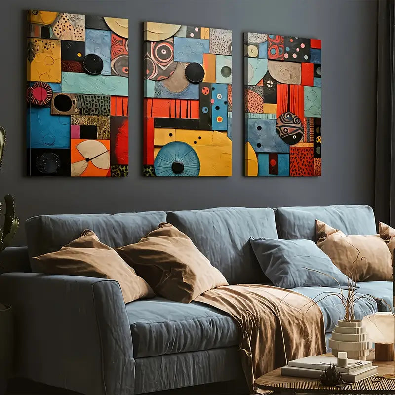 3pcs Retro Style Fashion Abstract Graphic Art Vintage Wall Art Set Canvas Framed 40x60cm - High Quality Print 100% Australian Made Wall Canvas Ready to Hang