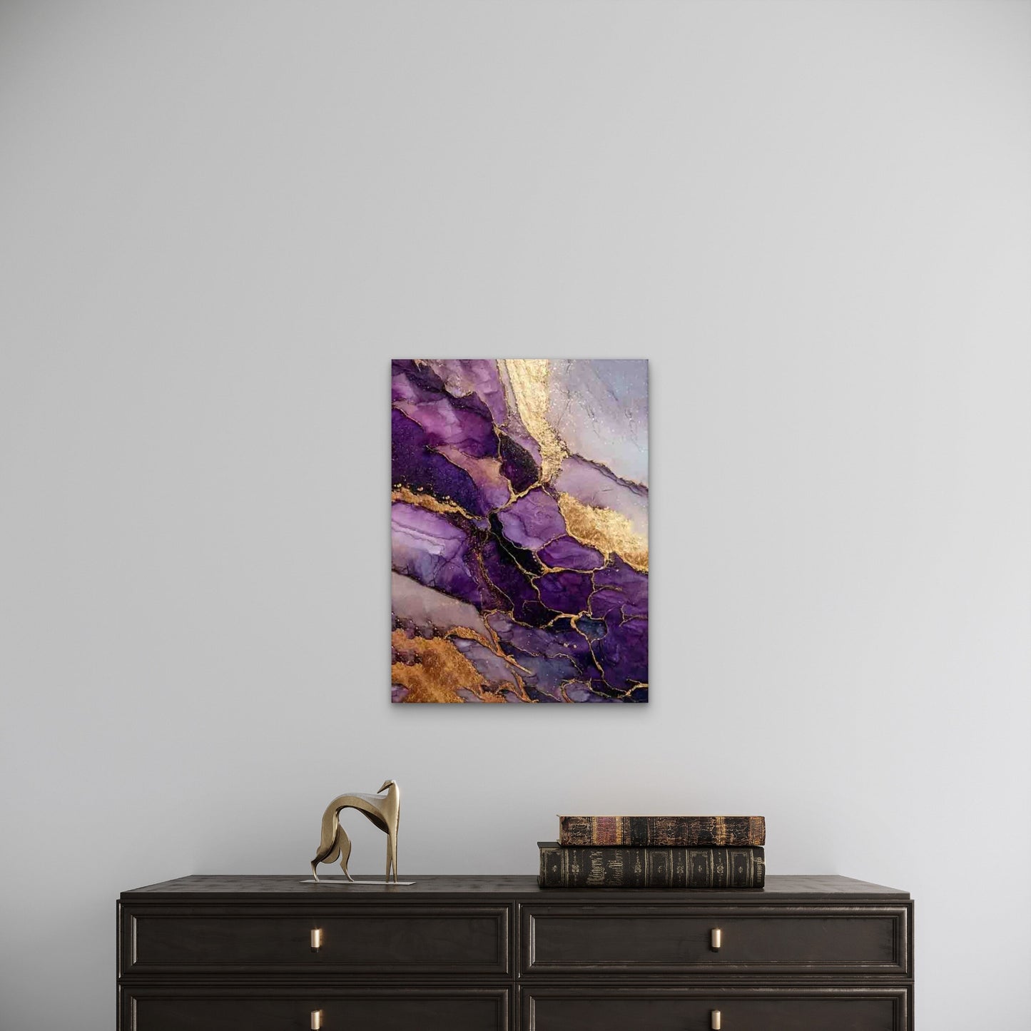 Abstract Purple And Golden Marble, Alcohol Ink 60x90cm Metal Print Ready to Hang