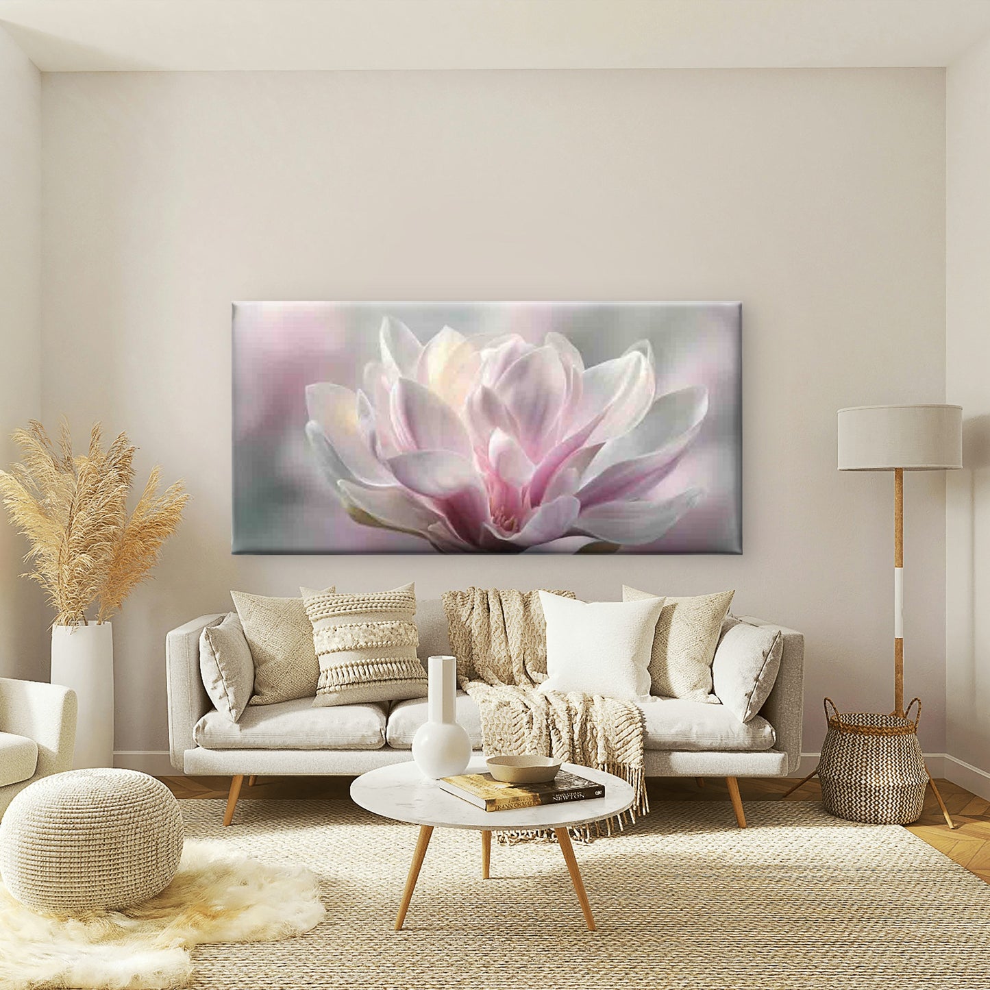 Single Soft Pink Magnolia Wall Art Canvas Office Home Room Framed 120x60cm - Bella Home Decor