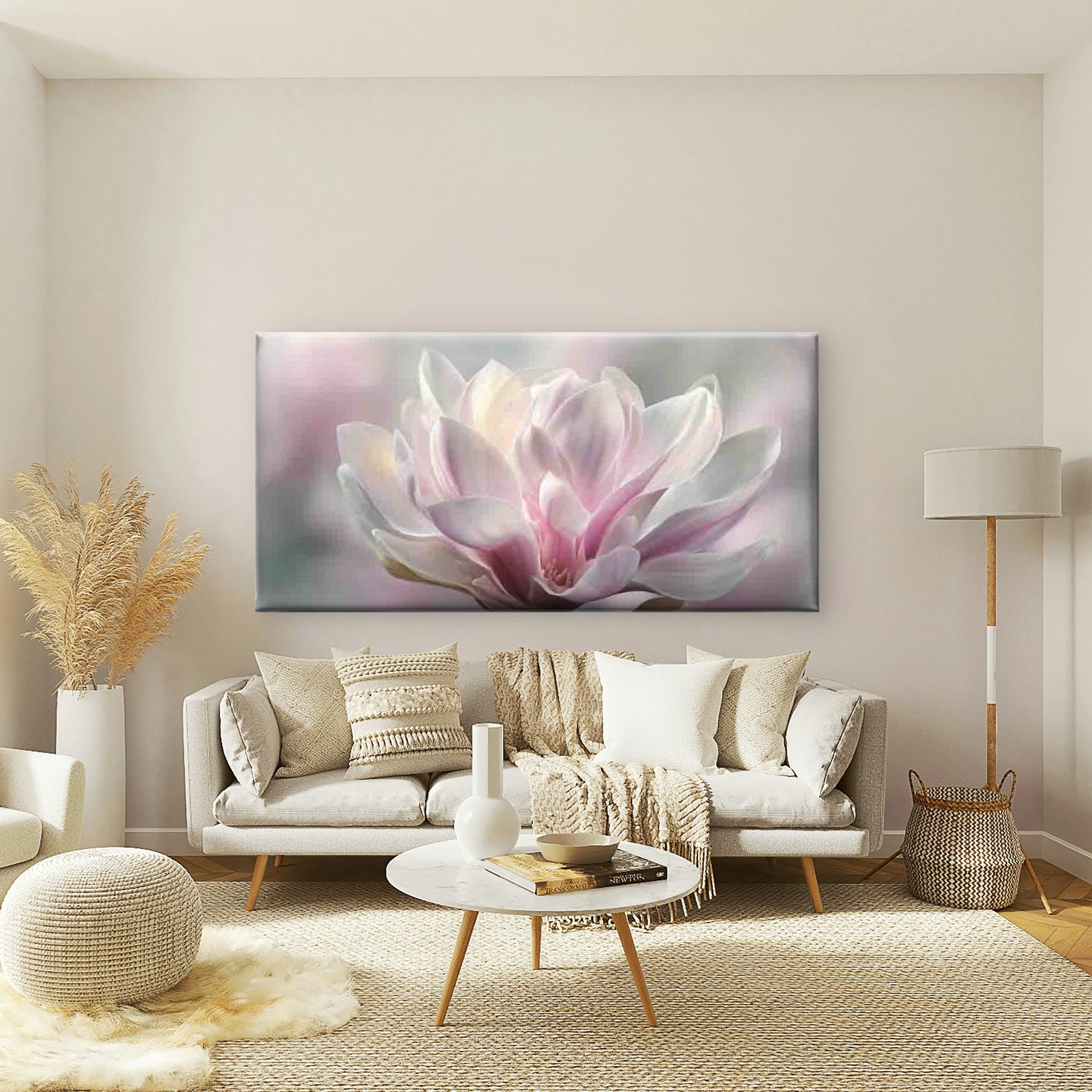 Single Soft Pink Magnolia Wall Art Canvas Office Home Room Framed 120x60cm - Bella Home Decor