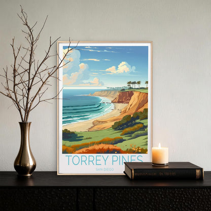 Torrey Pines San Diego, Beach & Trees Travel Poster Print Wall Art
