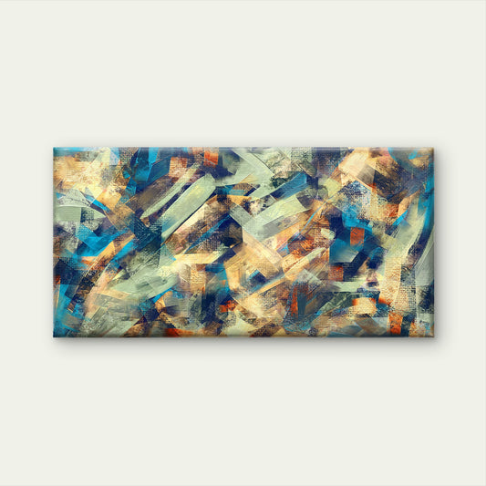 Teal Blue Gold Geometric Stroke Wall Art Canvas Office Home Room Framed 120x60cm