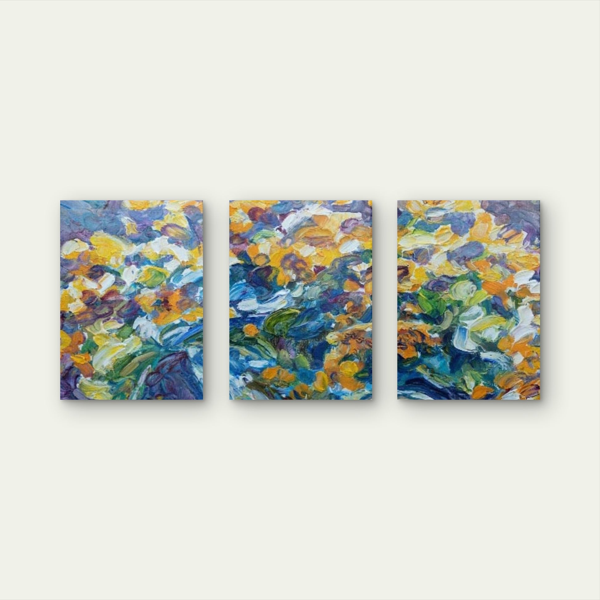 3pcs Yellow Blue Abstract Floral Oil Painting Wall Art Set Canvas Framed 60x90cm - High Quality Print 100% Australian Made Wall Canvas Ready to Hang - Bella Home Decor